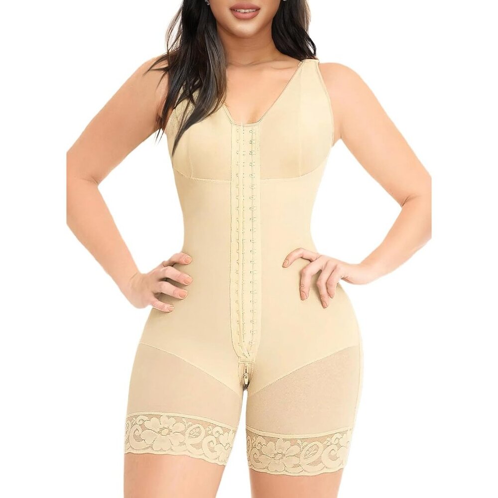 Women's Shapewear Tummy Control Full Body Shaper Butt Lifter Zipper Crotch Beige - Picture 1 of 5